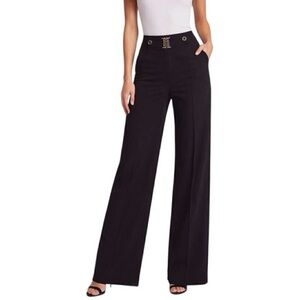 Gracia Black Stretch Zip Back Trouser Pants With Faux Belt Size Medium
